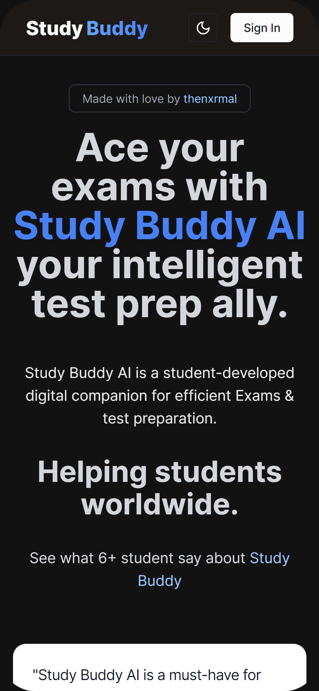 Study Buddy Mobile version navigation